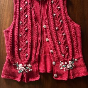 Susan Bristol sweater vest with Floral Embroidery and beading detail
